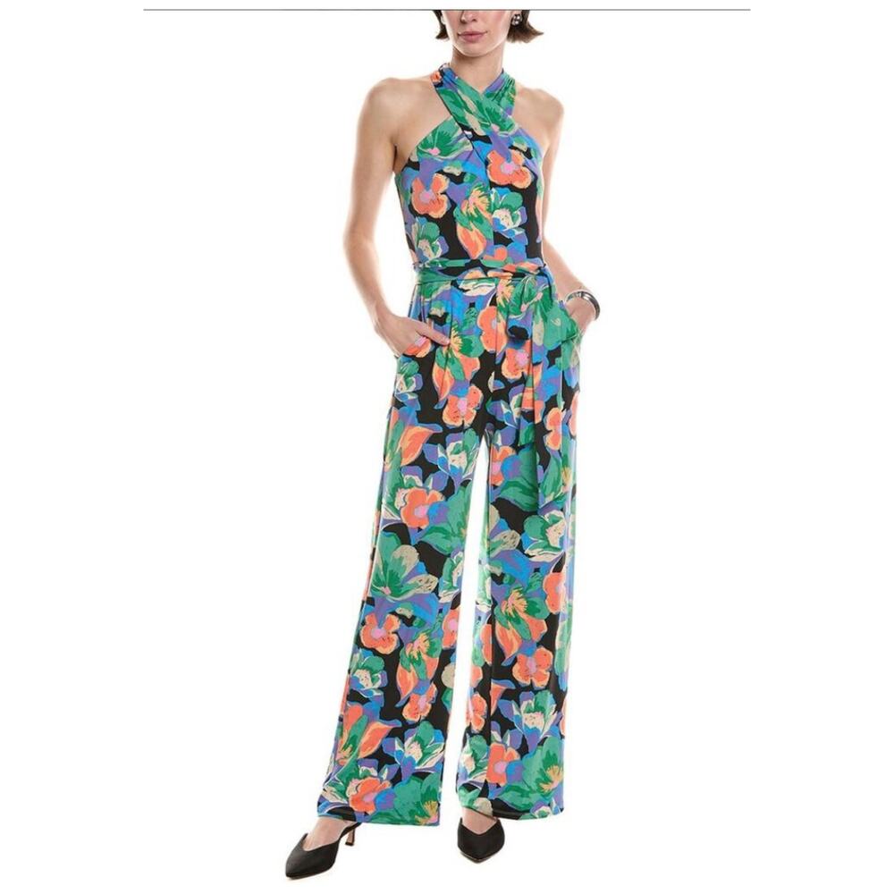 Tahari ASL Vibrant Floral Wide Leg Jumpsuit Bold Statement Stretch Jersey Sz 6P